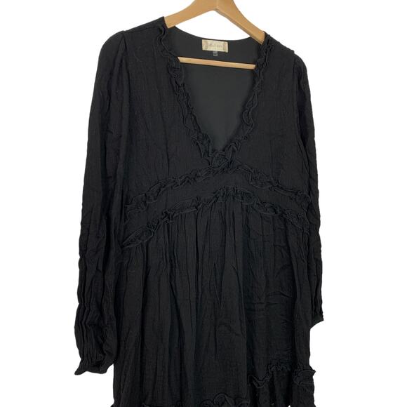 Altar'd State Black Midi Boho Dress Tired Ruffled Small - Picture 2 of 4